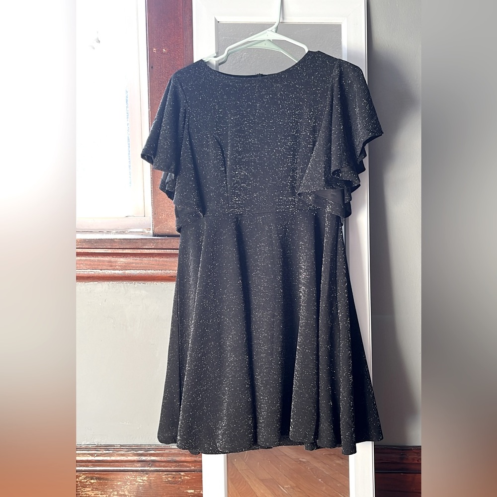 Black Sparkle Flutter Sleeve A-Line Party Dress, Unknown Brand, Size XL
